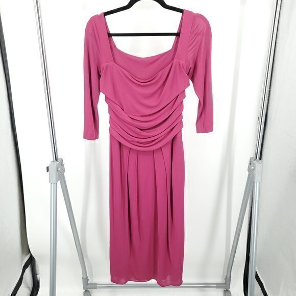 *Repair* VTG 90s Alberta Ferretti Square Neck Gathered Bodice Dress 6 Pink - Picture 1 of 15